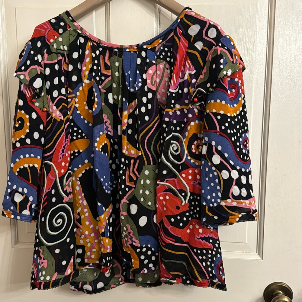 Farm Rio Pleated Sea Animals Black Blouse size Small